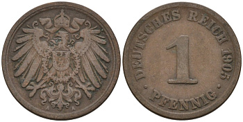 Германия 1 пфенниг 1905 A KM 10, J. 10 медь 4567-1167