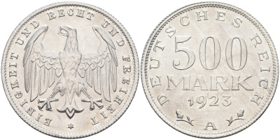 Германия 500 марок 1923 А KM 36, J.305 алюминий UNC 4587-111
