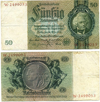 ГЕРМАНИЯ 50 РЕЙХСМАРОК 1933 Pick 182а бумага 7523-59-2