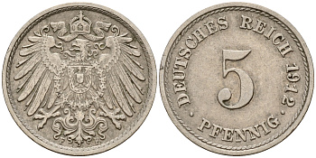 Германия 5 пфеннигов 1912 F J.12, KM 11 медно-никель    4598-1144