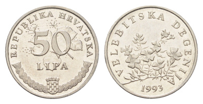 Хорватия 50 лип 1993 нечетный год KM 8 сталь плакированная никелем aUNC 4659-724