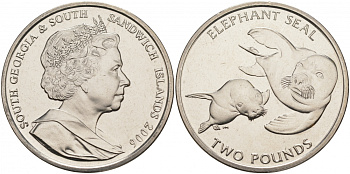 Южная Георгия и Южные Сандвичевы Острова 2 фунта 2006 морской слон KM 23 медно-никель UNC 74-232