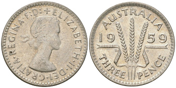 Австралия 3 пенса 1959 Елизавета II (1952-2022) KM 57 серебро 4621-1248