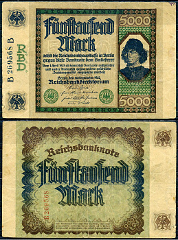 Германия 5000 марок 1922 16 сентября 1922 Pick 77 бумага 7183-22-1-2