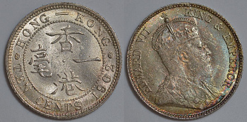 Гонконг 10 центов 1902 Эдуард VII (1901-1910) KM 13 серебро UNC 91-446