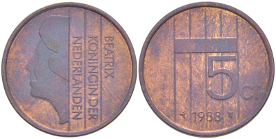 НИДЕРЛАНДЫ 5 ЦЕНТОВ 1988 БЕАТРИКС KM 202 бронза 210-1226