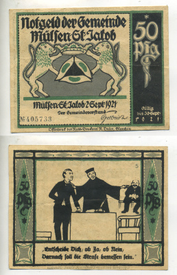 Германия, Мюльсен 50 пфеннигов 1921 нотгельд Grabowski 906.1  бумага   7555-12-1-2