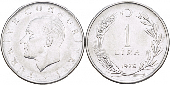 Турция 1 лира 1975 Мустафа Кемаль Ататюрк KM 889а.2 нержавеющая сталь 4529-1233