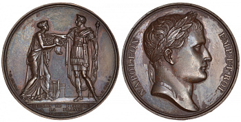 Франция медаль 1808 воссоединение Этрурии (область в Италии) с Францией, Наполеон I Бонапарт, вес 37,3 гр., диаметр 40 мм бронза 00-00