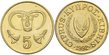 Кипр 5 центов 1992 KM 55.3 никель латунь 4141-1011