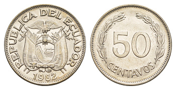 Эквадор 50 сентаво 1982 KM 81 сталь плакированная никелем UNC 4641-623