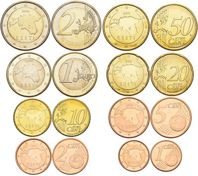 Эстония евронабор из 8 монет 2011 1, 2, 5, 10, 20, 50 евроцентов, 1 и 2 евро UNC N6-50