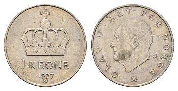 Норвегия 1 крона 1977 Улаф V (1957-1991) KM 419 медно-никель 4703-823