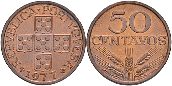 ПОРТУГАЛИЯ 50 СЕНТАВО 1977 KM 596 бронза 4561-631