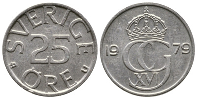 Швеция 25 эре 1979 U Карл XVI Густав (1973- ) KM 851 медно-никель 177-1265