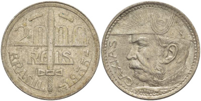 Бразилия 2000 рейс 1935 герцог Кашиас (1803-1880) KM 535 серебро    4529-641