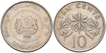 Сингапур 10 центов 1986  KM 51 медно-никель    4154-419