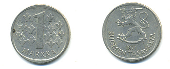 ФИНЛЯНДИЯ 1 МАРКА 1971 S KM 49а медно-никель 3999-146