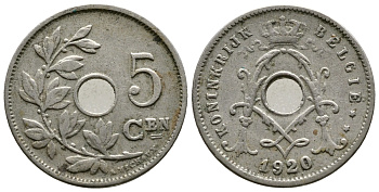 БЕЛЬГИЯ 5 САНТИМОВ 1920 BELGIE KM 67 медно-никель 4379-724