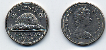 КАНАДА 5 ЦЕНТОВ 1985 KM 60.2a никель 54-247
