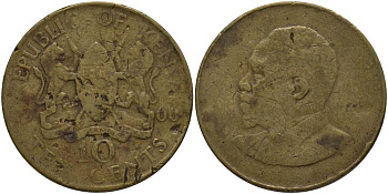 Кения 10 центов 1966 Джомо Кениата KM 2 никель латунь 69-824