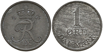 Дания 1 эре 1962 N; S, Фредерик IX (1947-1972) KM 839 цинк 4154-1163