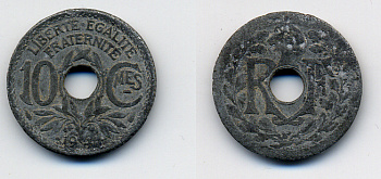 ФРАНЦИЯ 10 САНТИМОВ 1941 .1941. KM 897 цинк 4383-1169