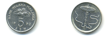 Малайзия 5 сенов 1993 KM 50 медно-никель 3999-525