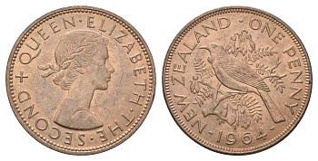Новая Зеландия 1 пенни 1964 Елизавета II (1952-2022), новозеландский туи KM 24.2 бронза aUNC 4587-1035