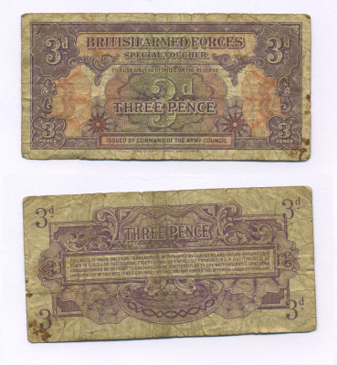 Великобритания 3 пенса 1946 первая серия, для вооруженных сил, специальный ваучер Pick M9а бумага 6318-3-1-1