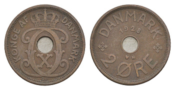 Дания 2 эре 1928 N, Кристиан X (1912-1947) KM 827 бронза 4639-729
