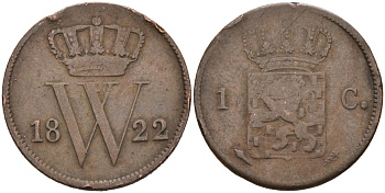 Нидерланды 1 цент 1822 Виллем I (1815-1840) KM 47 медь 4575-937