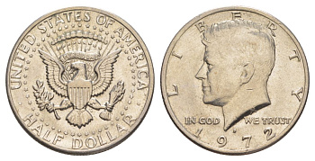 США 1/2 доллара (50 центов) 1972 D, Джон Кеннеди KM 202b медь плакированная медно-никелем aUNC 3855-611