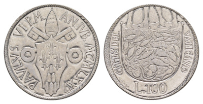 Ватикан 100 лир 1975 MCMLXXV, Священный год, Павел VI KM 130 нержавеющая сталь UNC 4648-142