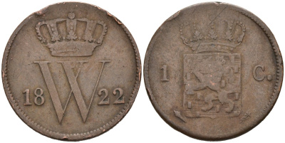 Нидерланды 1 цент 1822 Виллем I (1815-1840) KM 47 медь 4575-937