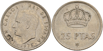 Испания 25 песет 1975 (80) Хуан Карлос I (1975-2014) KM 808 медно-никель 4597-142