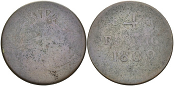 Саксония 4 пфеннига 1809/8 Н, Фридрих Август I (1806-1827) KM 1064 медь 91-212