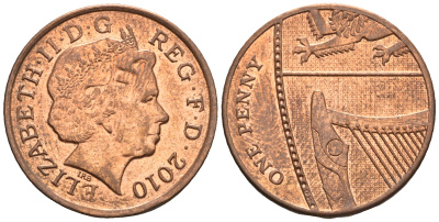 Великобритания 1 пенни 2010 Елизавета II (1952-2022) KM 1107, Spink B6 сталь плакированная медью 4609-717