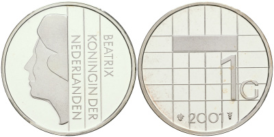 Нидерланды 1 гульден 2001 Беатрикс (1980-2013), с сертификатом KM 205a серебро PROOF 00-00