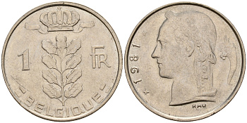 Бельгия 1 франк 1981 Belgique KM 142.1 медно-никель    4187-116