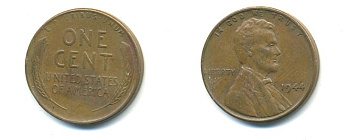 США 1 ЦЕНТ 1944 ЛИНКОЛЬН KM А132 медь цинк 76-154