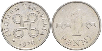 Финляндия 1 пенни 1976 KM 44а алюминий 66-242