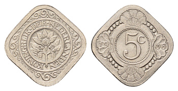 Нидерланды 5 центов 1936 Вильгельмина (1890-1948) KM 153 медно-никель UNC 4675-857