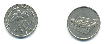 Малайзия 10 сенов 1991 цветок KM 51 медно-никель 3999-554