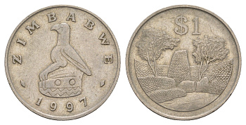 Зимбабве 1 доллар 1997 руины большого Зимбабве KM 6 медно-никель 4656-751