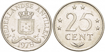 Нидерландские Антилы 25 центов 1978 Юлиана (1948-1980) KM 11 никель 3309-627