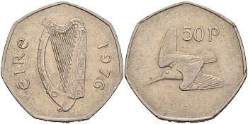 Ирландия 50 пенсов 1976 вальдшнеп KM 24 медно-никель 88-634