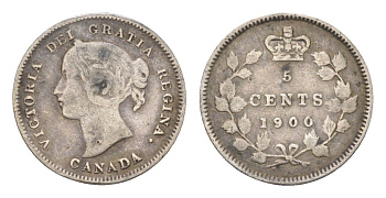Канада 5 центов 1900 Виктория (1837-1901) KM 2 серебро 4623-521
