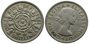 Великобритания 2 шиллинга (флорин) 1954 Елизавета II (1952-2022) KM 906, Spink 4146 медно-никель 4607-841