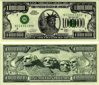 США 1000000 ДОЛЛАРОВ 2001 СУВЕНИРНАЯ БАНКНОТА, СТАТУЯ СВОБОДЫ НА ОСТРОВЕ ЭЛЛИС, МЕМОРИАЛ ПРЕЗИДЕНТОВ В ЮЖНОЙ ДАКОТЕ бумага UNC (ПРЕСС) 7198-34-2-2